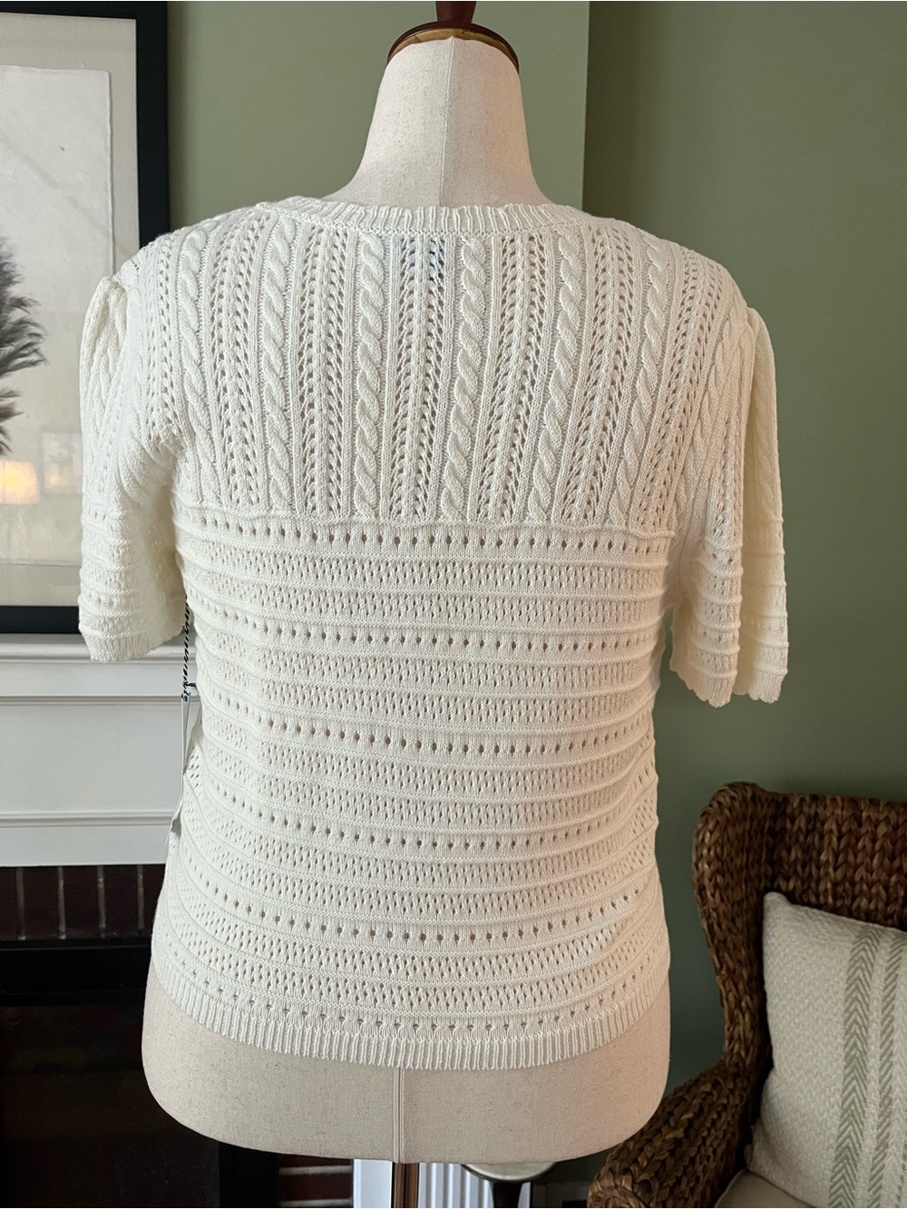NWT Draper James Ivory Pointelle Cotton Blend Sweater | XL - Picture 5 of 8